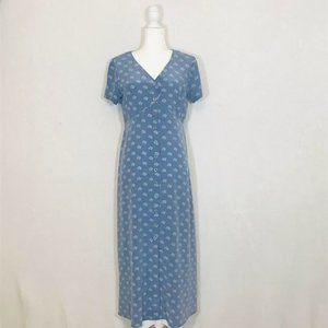 August Silk Blue Button up Dress Size 4 100% Silk